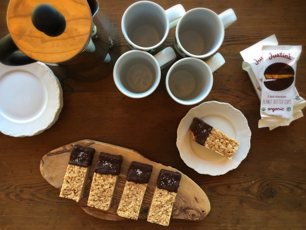 ALMOND BUTTER RICE CRISPY TREATS WITH DARK CHOCOLATE & SEA SALT