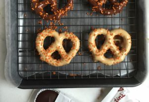 CHOCOLATE PEANUT BUTTER COVERED PRETZELS